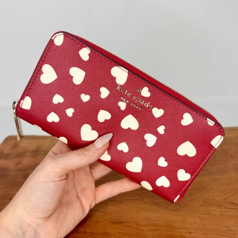 Kate Spade New York Staci Heart Large Continental Wallet Red White Zip Around